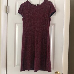 Michael Kors Paisley Print Red/Navy Dress Med. Cap Sleeves Ruffle Flounce Hem